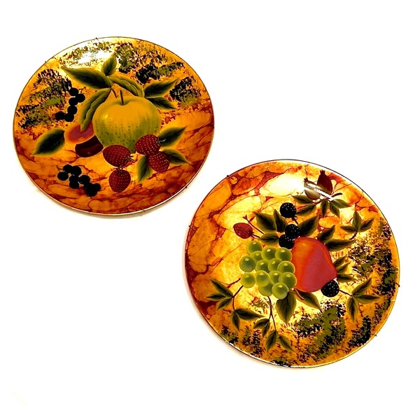 Oriental Accent Accents Vintage Gold Lacquered Decorative Plates 8s